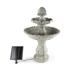 Vogelsbrunn Springbrunnen 60x90cm 3W Solar Akku Beton-Optik -Wrights Gartenladen 10029039 yy 0005 front Blumfeldt Vogelsbrunn Zierbrunnen Solar