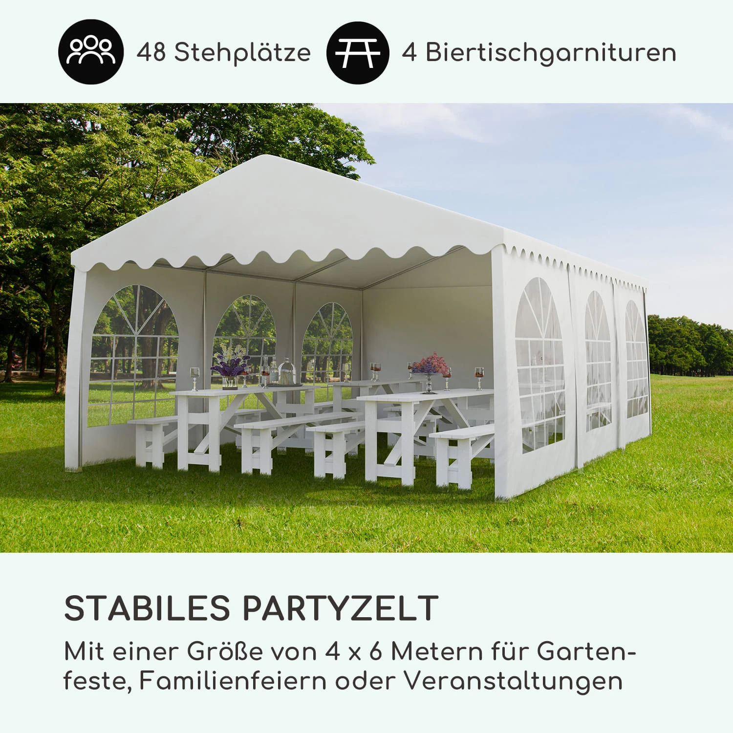 Sommerfest 4x6m 500 G/m² Partyzelt Festzelt PVC Wasserdicht Feuerfest 2 Sommerfest 4x6m 500 G/m² Partyzelt Festzelt PVC Wasserdicht Feuerfest – Bild 2