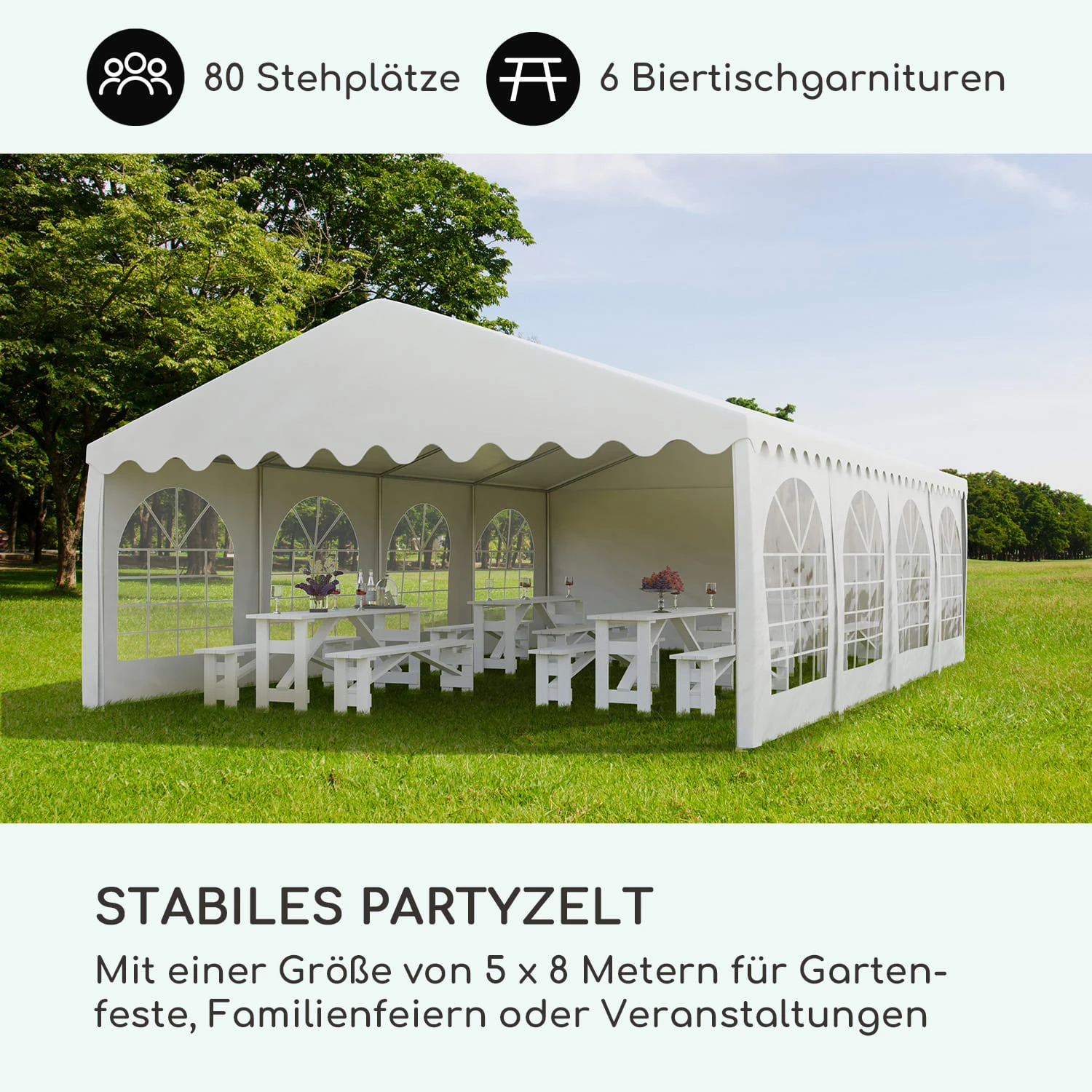 Sommerfest 5x8m 500 G/m² Partyzelt Festzelt PVC Wasserdicht Feuerfest 2 Sommerfest 5x8m 500 G/m² Partyzelt Festzelt PVC Wasserdicht Feuerfest – Bild 2