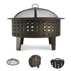 Boston Feuerschale Ø 70 Cm Stahl Geschwärzt -Wrights Gartenladen 10030245 yy 0003 detail outdoor wooden burning fire pit