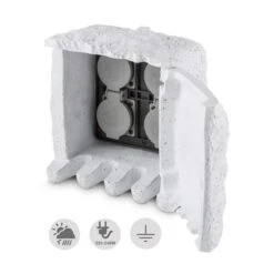 Power Rock Remote Gartensteckdose 4-fach Verteiler 1,5 M Fels Hellgrau -Wrights Gartenladen 10030597 yy 0007 front Waldbeck Power Rock Gartensteckdose 3m hellgrau
