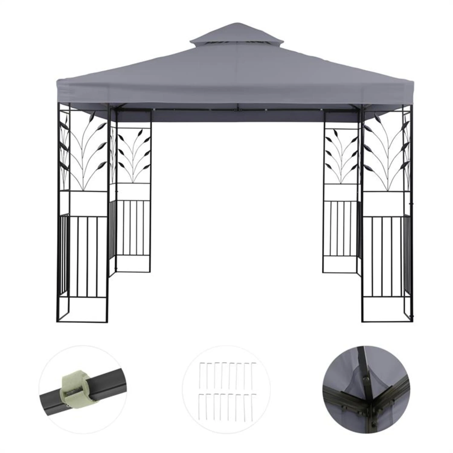 Odeon Grey Pavillon Partyzelt Festzelt 3x3m Stahl Polyester Dunkelgrau 3 Odeon Grey Pavillon Partyzelt Festzelt 3x3m Stahl Polyester Dunkelgrau – Bild 3