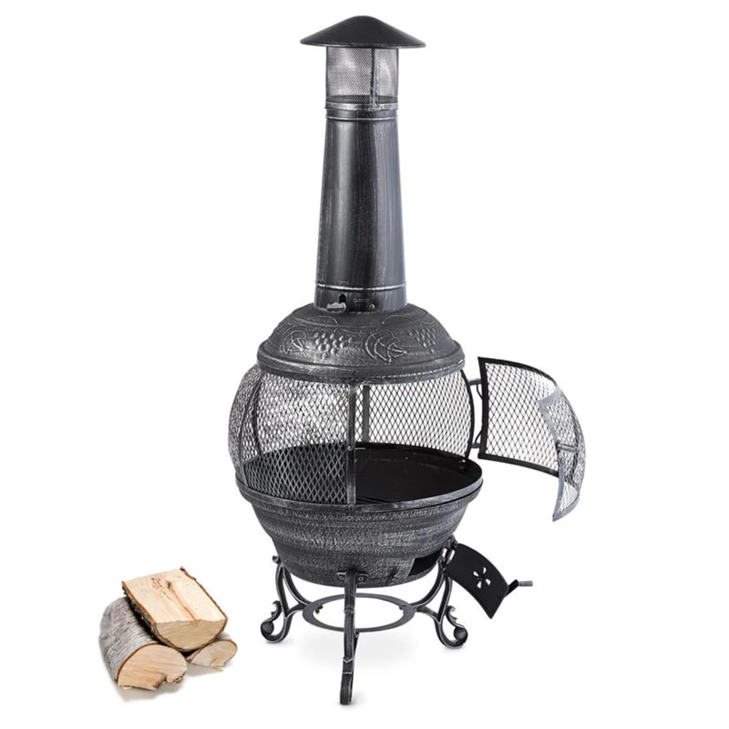Flavius Gartenofen Terrassenofen Gusseisen/Stahl 140 Cm Silberfarben 1 Flavius Gartenofen Terrassenofen Gusseisen/Stahl 140 Cm Silberfarben