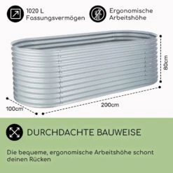 High Grow Hochbeet Gartenbeet 2,0m Zink-Alu-Beschichtung Silber -Wrights Gartenladen 10031119 DE 0005 usp