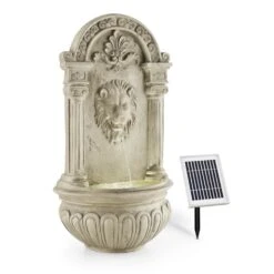 Löwenstein Wandbrunnen Gartenbrunnen Solar 2W LED Polyresin Steinoptik
