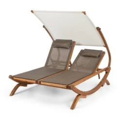 Sonnendeck Doppel-Sonnenliege Verstellbares Sonnendach Kopfkissen Weiß -Wrights Gartenladen 10031458 yy 0007 front Blumfeldt Sonnendeck Doppel Sonnenliege weiss