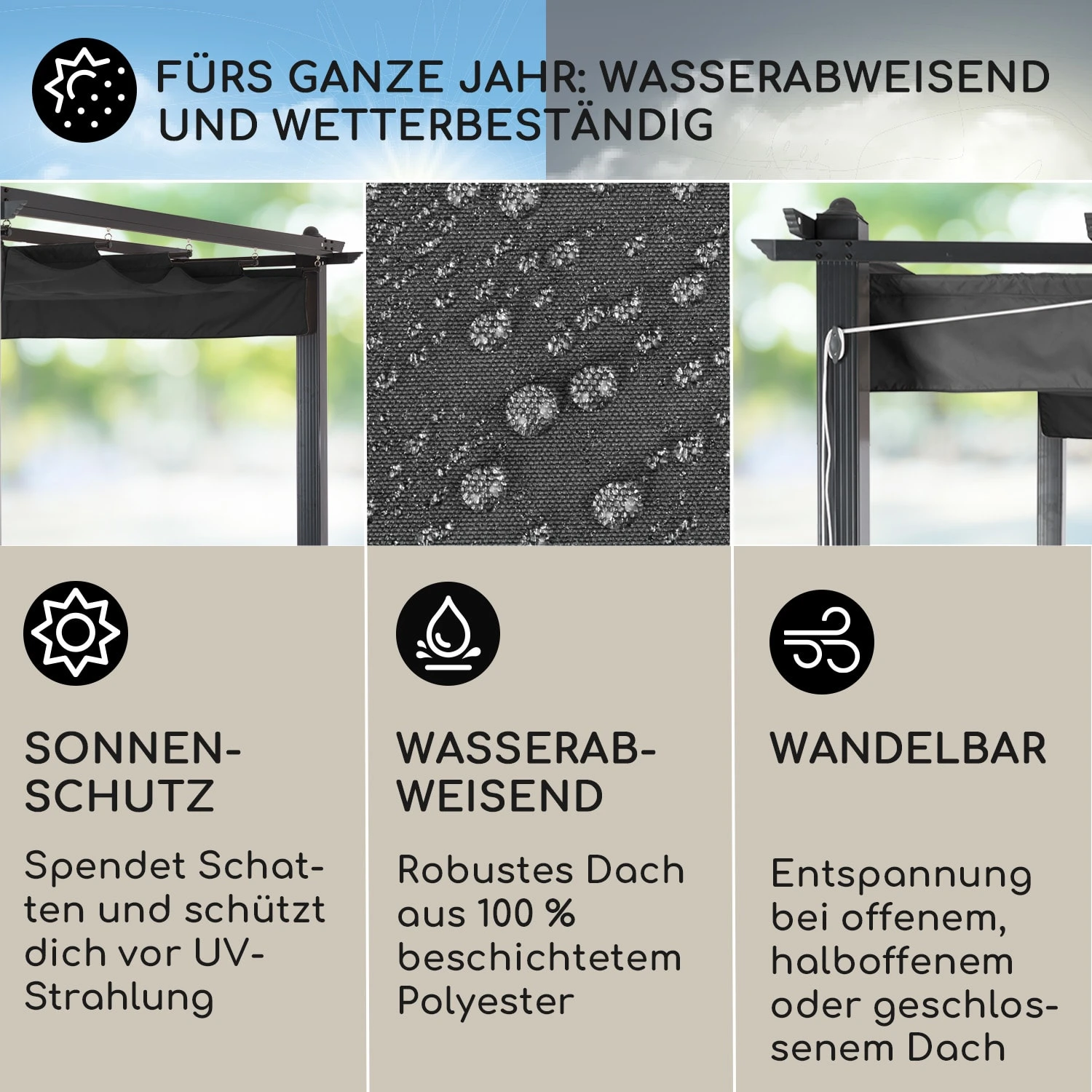 Pantheon 3x3 Pergola Vordach 3x3m Aluminium Sonnendach Polyester Grau 2 Pantheon 3x3 Pergola Vordach 3x3m Aluminium Sonnendach Polyester Grau – Bild 2