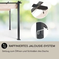Pantheon 3x6 Pergola Vordach 3x6m Aluminium Sonnendach Polyester Beige -Wrights Gartenladen 10031884 DE 0005 usp