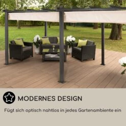 Pantheon 3x6 Pergola Vordach 3x6m Aluminium Sonnendach Polyester Beige -Wrights Gartenladen 10031884 DE 0006 usp