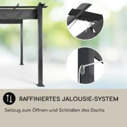 Pantheon 3x6 Pergola Vordach 3x6m Aluminium Sonnendach Polyester Grau -Wrights Gartenladen 10031885 DE 0005 usp