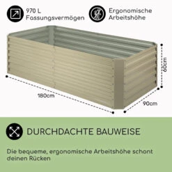 High Grow Straight Hochbeet 180x60x90cm 970l Stahl Verzinkt Beige -Wrights Gartenladen 10032317 DE 0005 usp