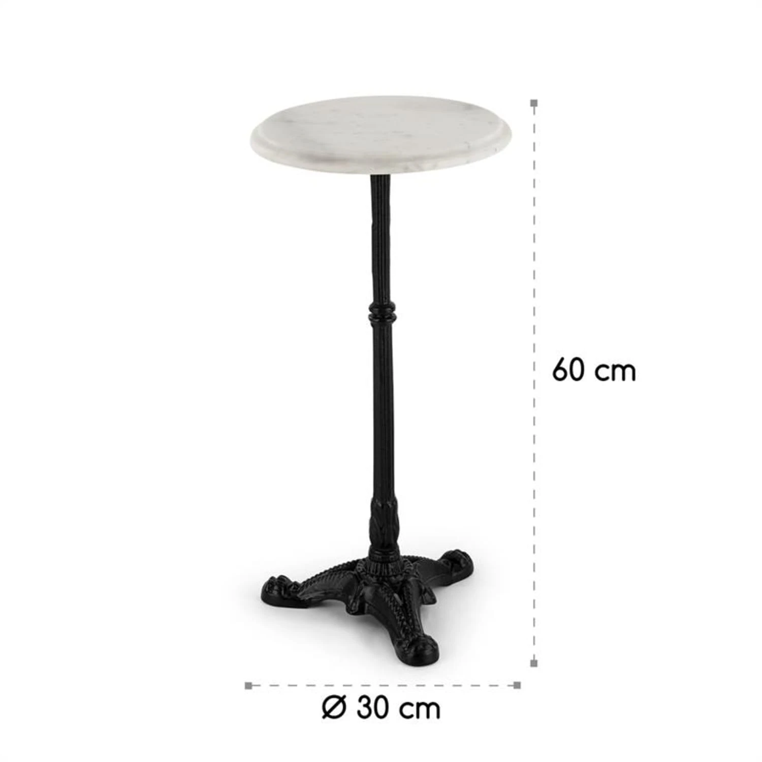 Patras-XS Bistro-Tisch Marmortischplatte Ø30cm Gusseiserner Standfuß – Bild 8