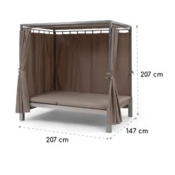 Eremitage Double Sunbed 2 Pers Stahl-Rahmen Sonnendach Vorhänge Taupe -Wrights Gartenladen 10033316 yy 0010 dimensions