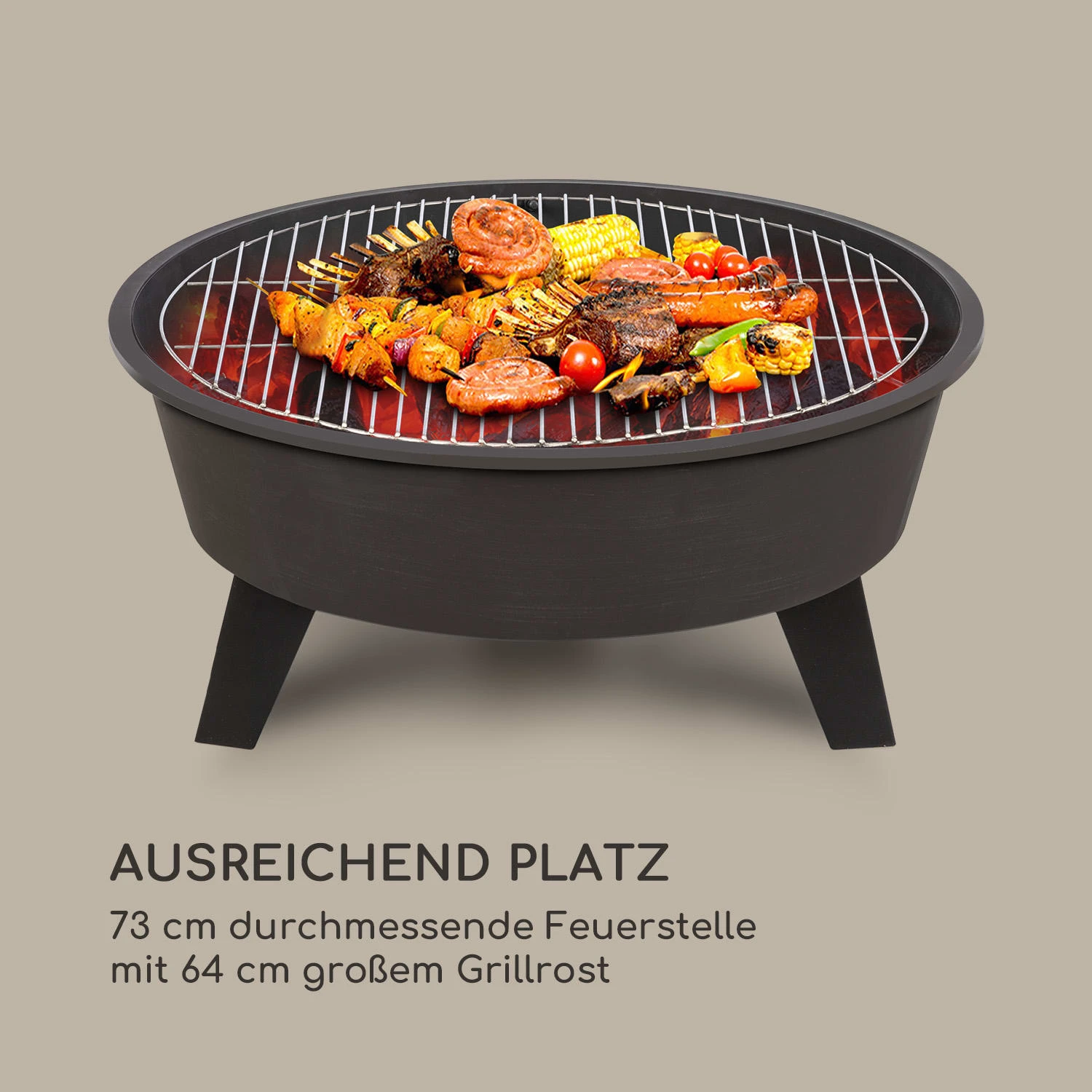 Nolana 2-in-1-Feuerschale Ø73cm Funkenschutz Ø64cm Grill Stahl Schwarz 4 Nolana 2-in-1-Feuerschale Ø73cm Funkenschutz Ø64cm Grill Stahl Schwarz – Bild 4