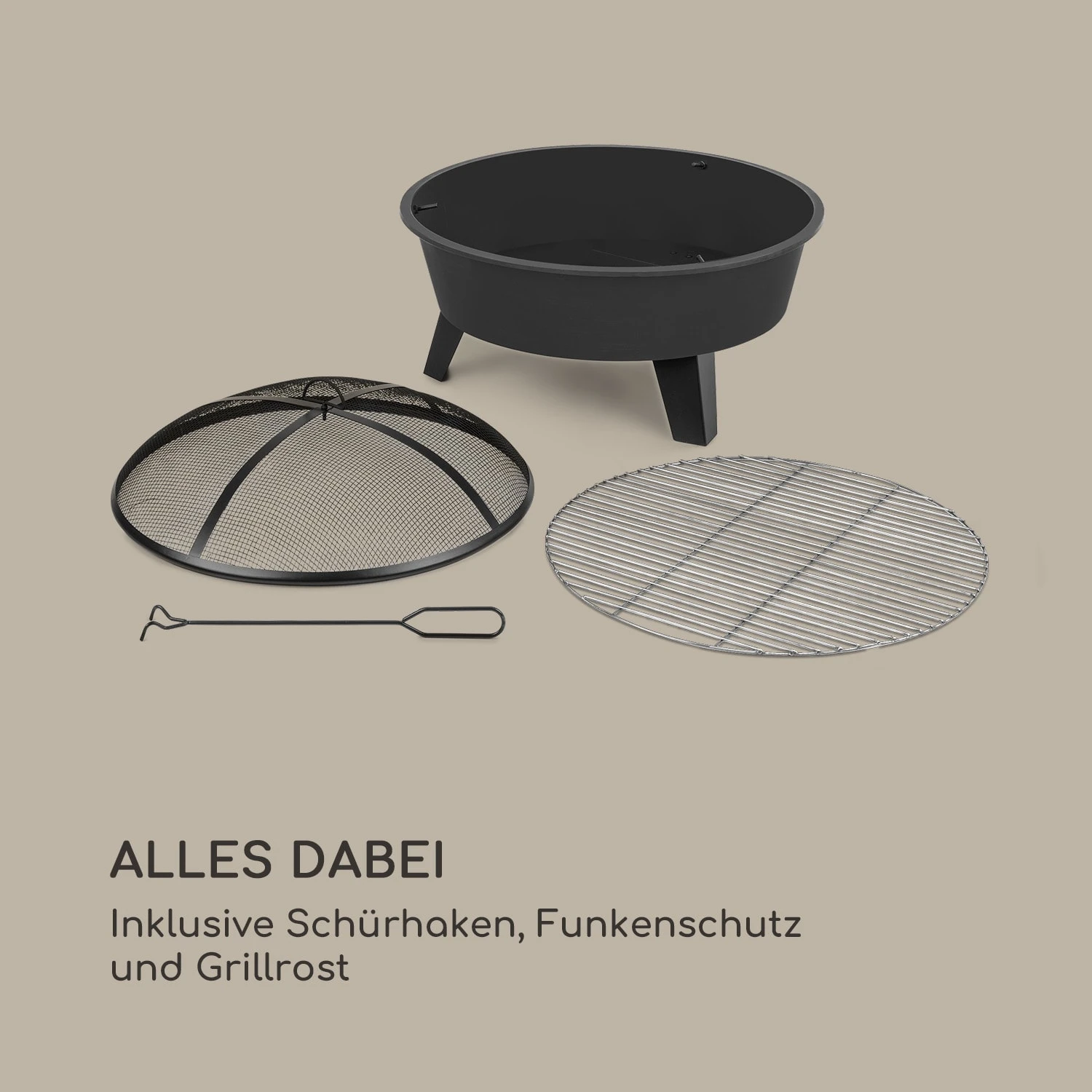 Nolana 2-in-1-Feuerschale Ø73cm Funkenschutz Ø64cm Grill Stahl Schwarz 8 Nolana 2-in-1-Feuerschale Ø73cm Funkenschutz Ø64cm Grill Stahl Schwarz – Bild 8