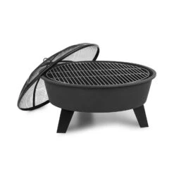 Nolana 2-in-1-Feuerschale Ø73cm Funkenschutz Ø64cm Grill Stahl Schwarz