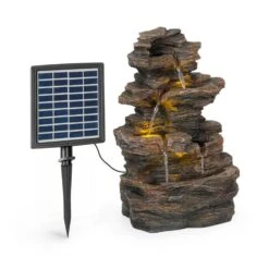 Messina Kaskadenbrunnen Solarbrunnen Gartenbrunnen Akku Solarpanel LED